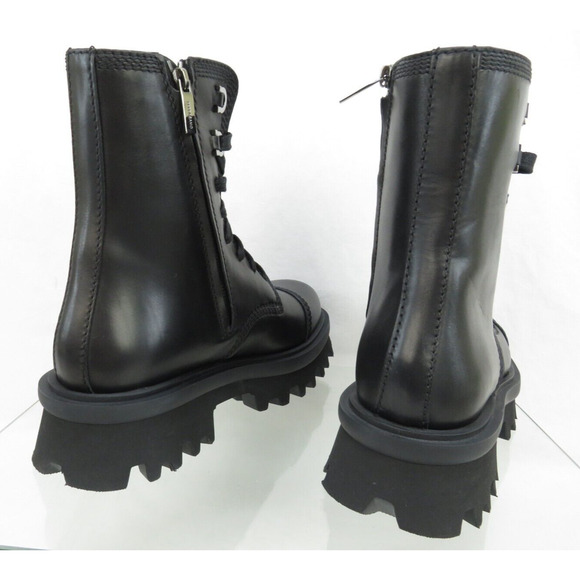 NIB FERRAGAMO FARAWAY BLACK LEATHER LOGO PLATFORM LACE ZIP COMBAT BOOTS 10 M main image 8
